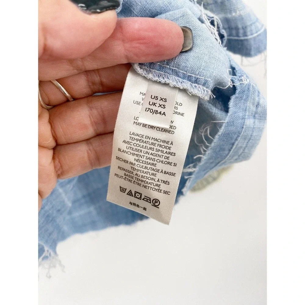 We The Free People Set Sail Denim Top XS Button Shirt Bleached Distressed NWT - Picture 8 of 9